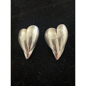Vintage Les Bernard Signed Heart Clip On Earrings